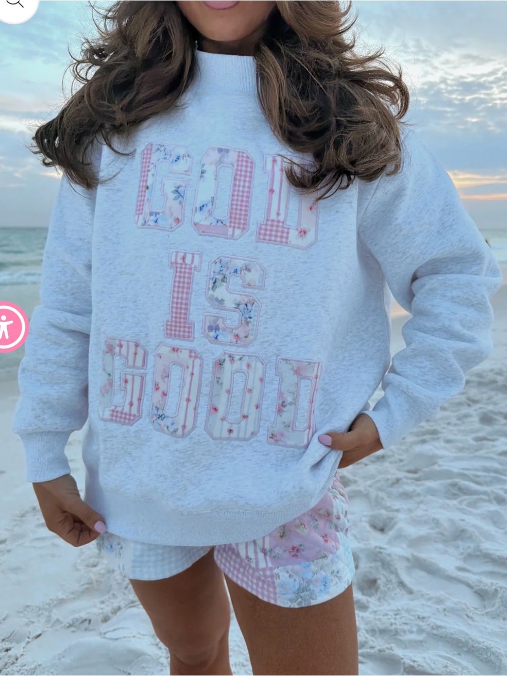 Light Heather Gray Crewneck with Pastel Patch Letters - Picture 2 of 3
